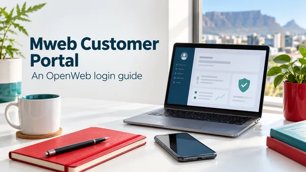 Illustration of a secure laptop dashboard for the Mweb customer portal guide
