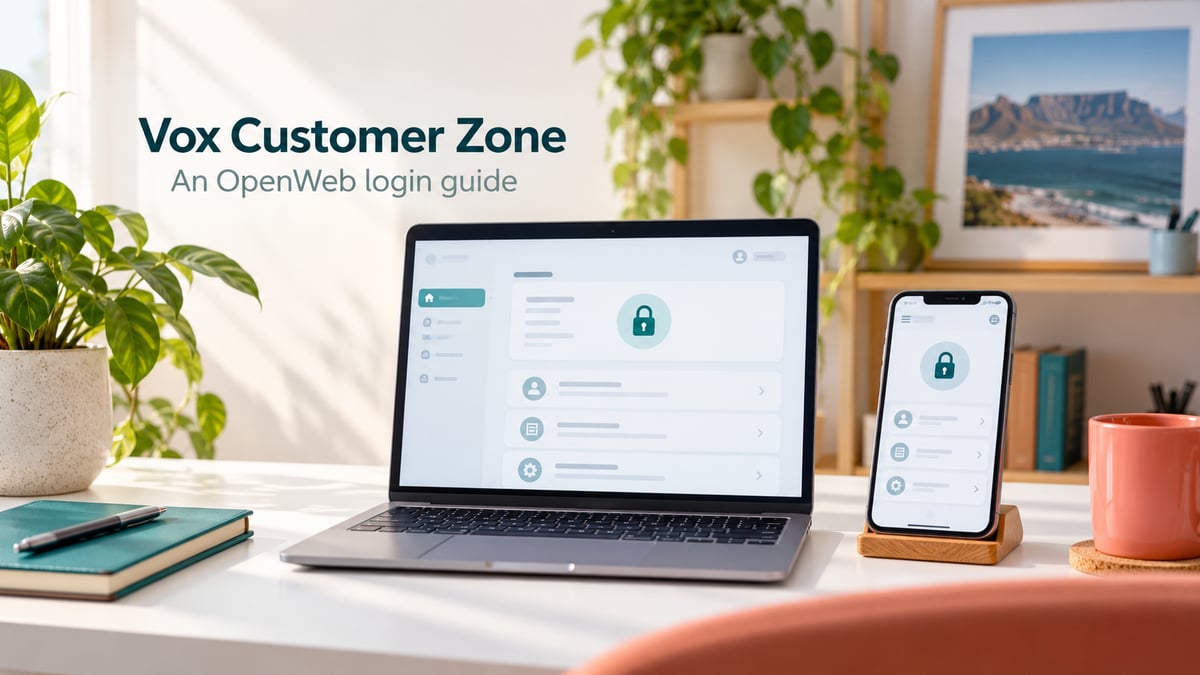 Illustration of a laptop and phone for the Vox Customer Zone login guide