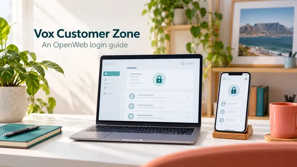 Illustration of a laptop and phone for the Vox Customer Zone login guide