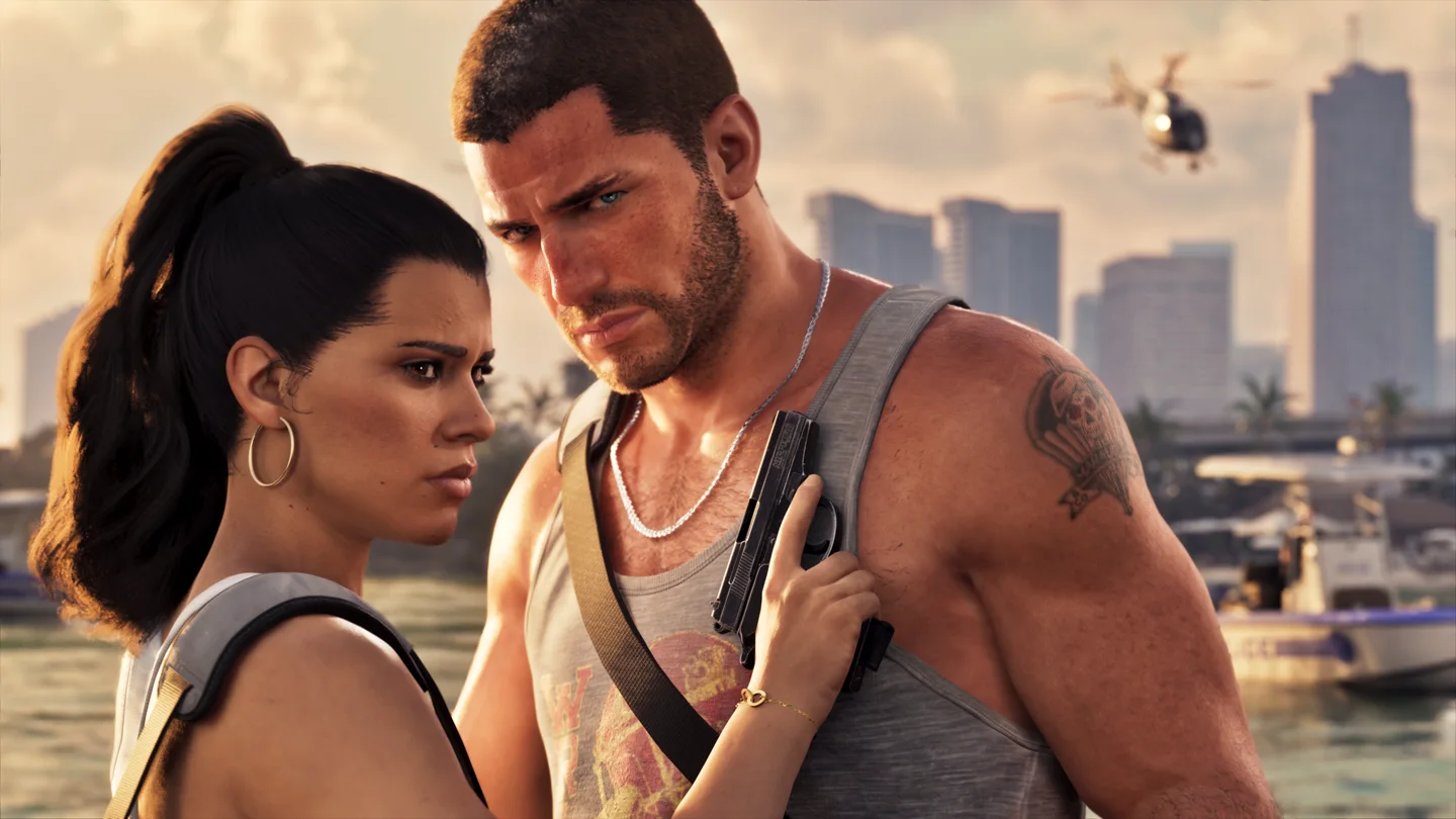Lucia Caminos and Jason Duval together in an official Grand Theft Auto VI screenshot
